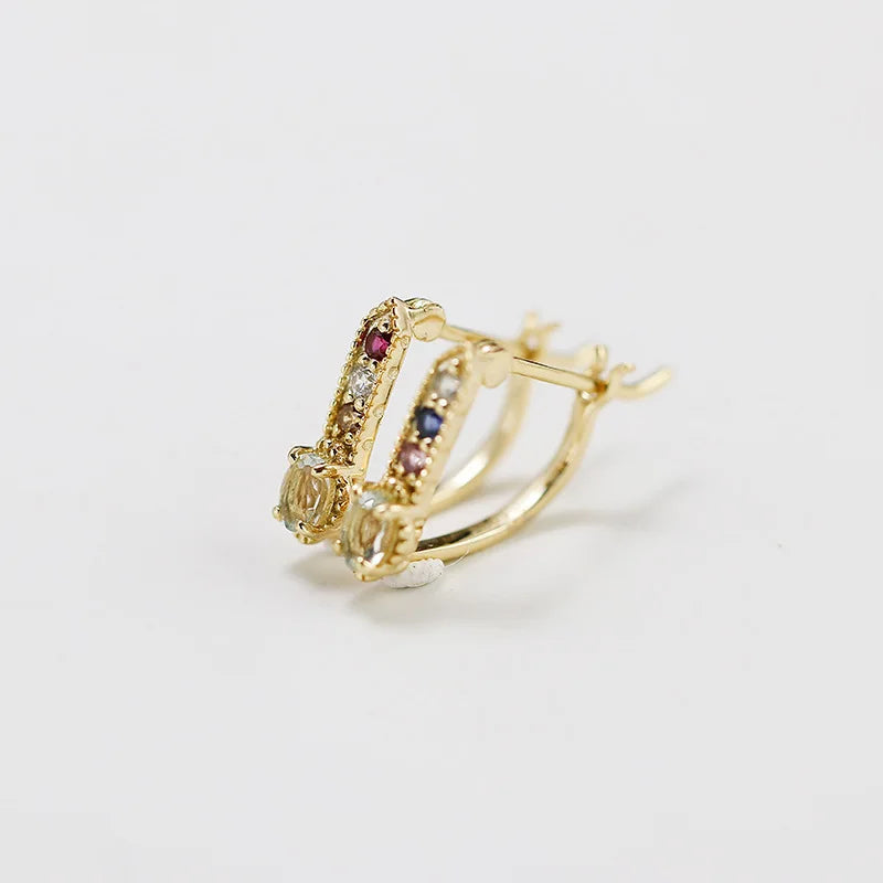 925 Sterling Silver 14K Gold Plated Synthetic Green Amethyst Red Blue Corundum Gemstone Colorful Zirconia Butterfly Earrings