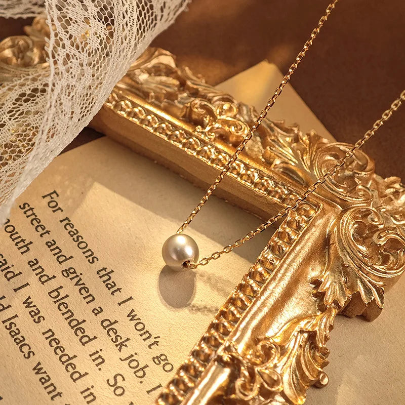 Emotional Factory 925 Sterling Silver 14K Gold Plated Gemstone Sample Single Stone Pearl Necklace