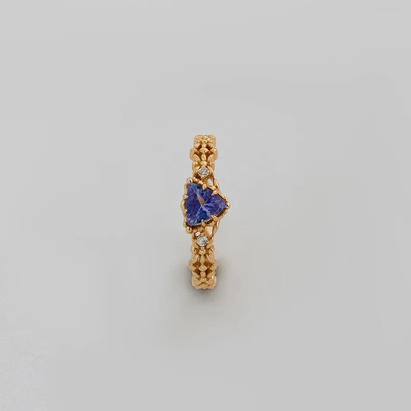 14K Gold Plated S925 Sterling Silver Tanzanite Ear Buckle Earrings  Natural Gemstone, Fine Jewelry for Women