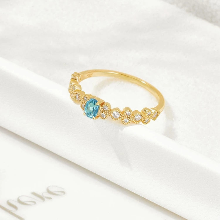 Emotional Factory 925 Sterling Silver 14K Gold Plated Gemstones Light Luxury Niche Rings Star Blue Topaz Ring