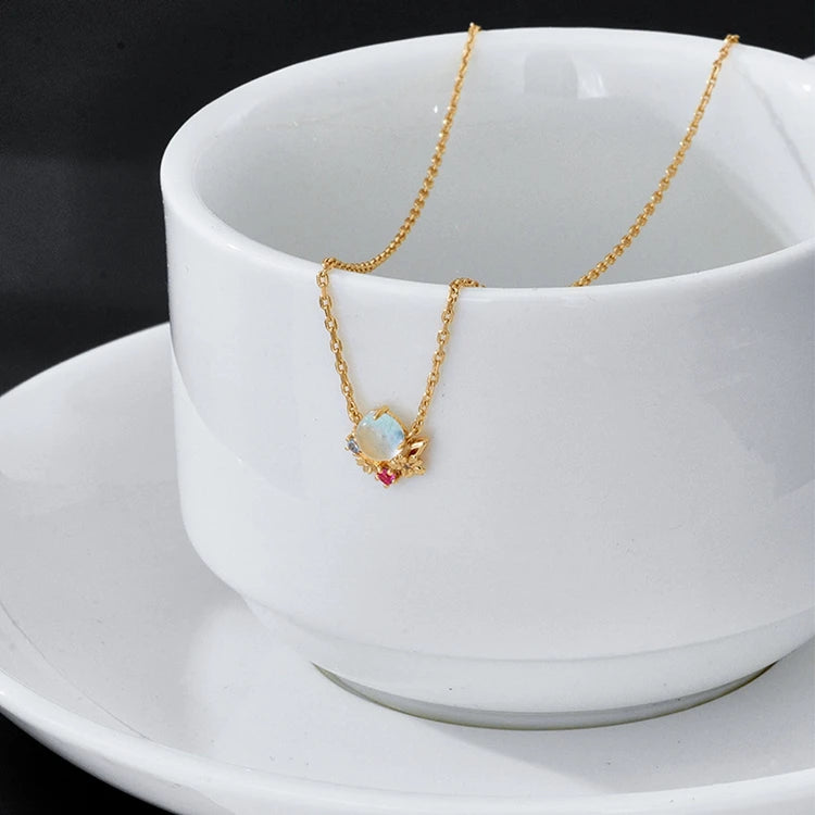 Emotional Factory 925 Sterling Silver 14K Gold Plated Gemstone Blue Spinel Red Corundum Flower Topaz Necklace