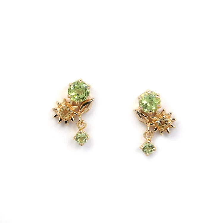 Emotional Factory 925 Sterling Silver 14K Gold Plated Gemstone Delicate Sun Green Olives Earrings