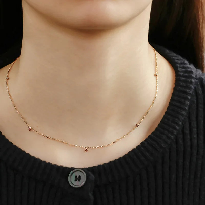 Emotional Factory 925 Sterling Silver 14K Gold Plated Gemstone Exquisite Women'S Natural Red Garnet Starry Sky Necklace