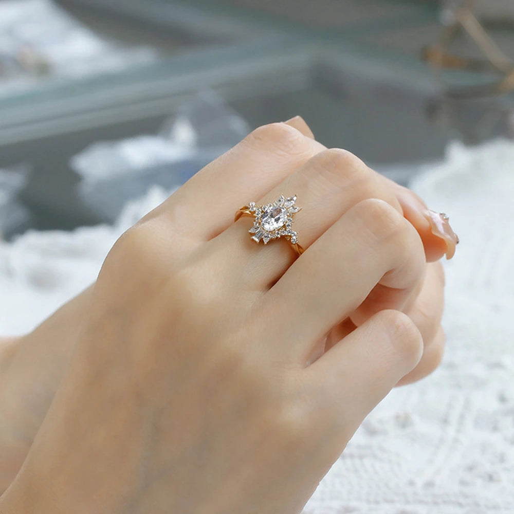 Emotional Factory 925 Sterling Silver 14K Gold Plated Irregular Rhombic Cz Zircon Noble Design Geometrical  Ring