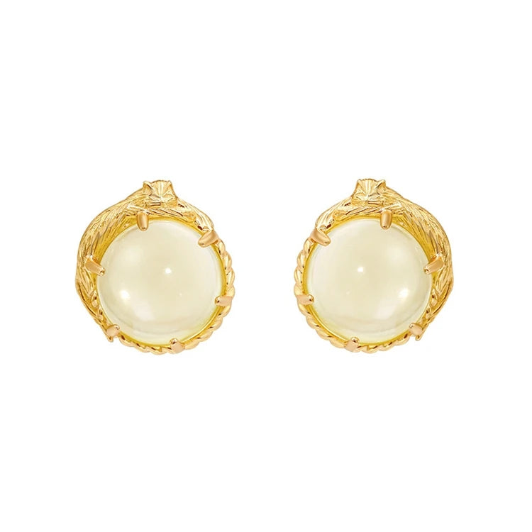 Emotional Factory 925 Sterling Silver 14K Gold Plated Gemstone Cute Cat Coloured Lemon Crystals Earrings