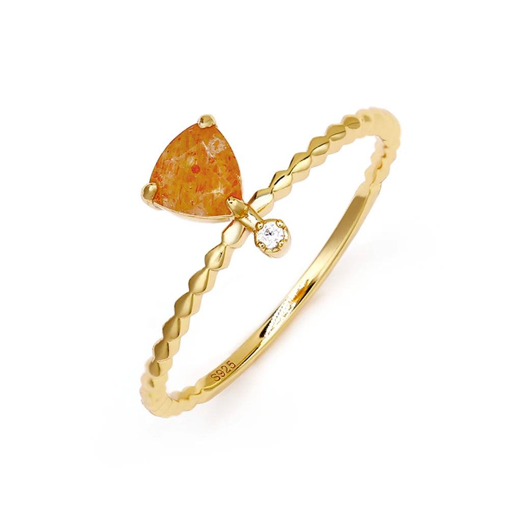 Emotional Factory 925 Sterling Silver 14K Gold Plated Gemstone Series Mosaic Zircon Triangle Natural Sun Stone Ring