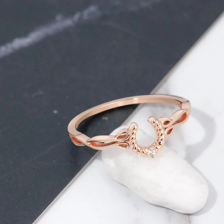 925 Sterling Silver 14K Gold Plated Lucky Horseshoe Openwork Lace U Shaped Ring