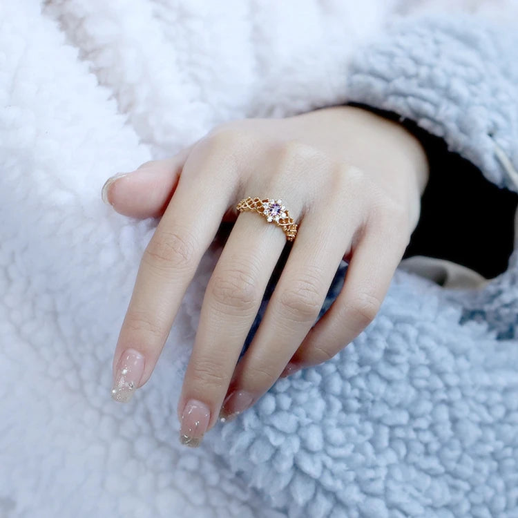 Ice Crystals Hollow Amethyst Ornate Ring