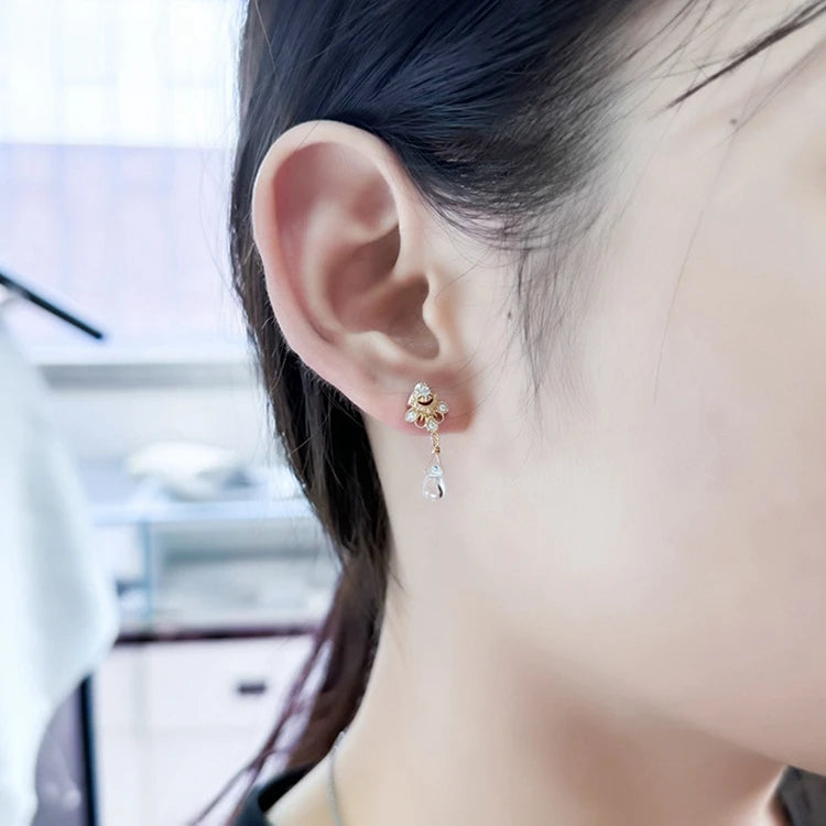 925 Sterling Silver 14K Gold Plated Gem Stone Gemstone Cz Zircon Ring Vintage Elegant Fan Czech Beads Stud Earrings