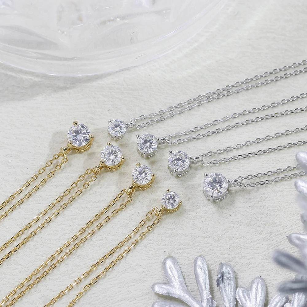 Factory 925 Sterling Silver 14K Gold Plated Gemstone Single Stone Solitaire  Inlaid With Three Claws Moissanite Necklace