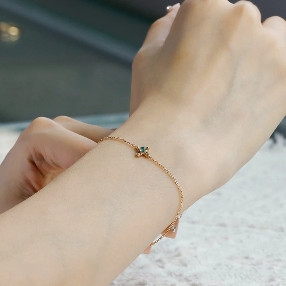 Joyeria En Plata Ley 925 Sterling Silver 14K Gold Plated Gem Stone Gemstone Retro Geometric Circle Round Star Apatite Bracelet