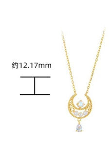 925 Sterling Silver 14K Gold Plated Gemstone Crescent Natural Freshwater Pearls Moonstone Necklace
