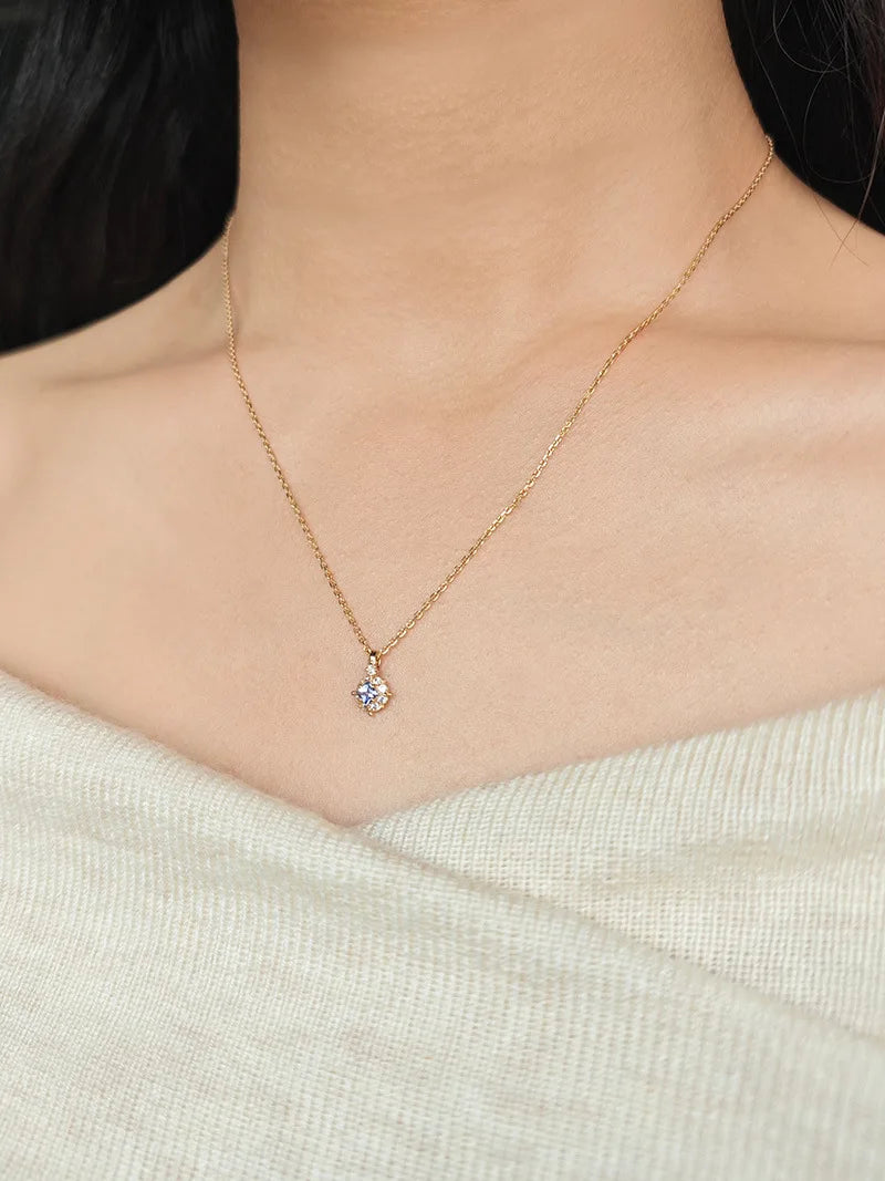 Emotional Factory 925 Sterling Silver 14K Gold Plated Gemstone Geometric Square Purple Tanzanite Necklace