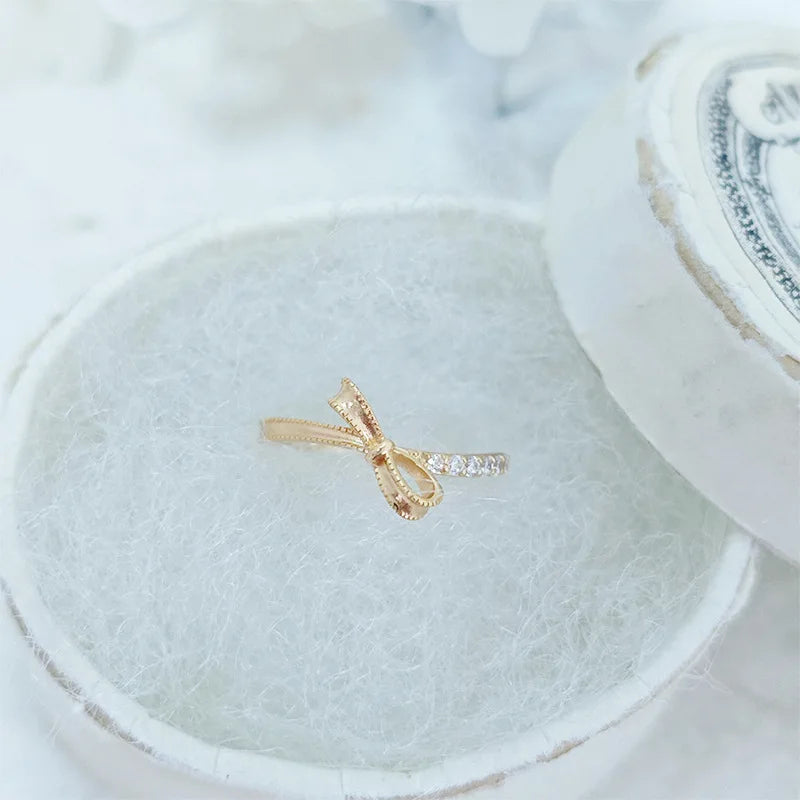 Emotional Factory 925 Sterling Silver 14K Gold Plated Gemstone Cz Zircon Butterfly Bow Twisted Wall Ring