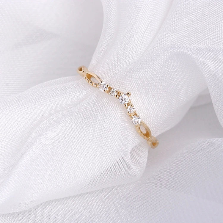 925 Sterling Silver 14K Gold Plated Gemstone V Shape Hollow Ring Stacking Rings