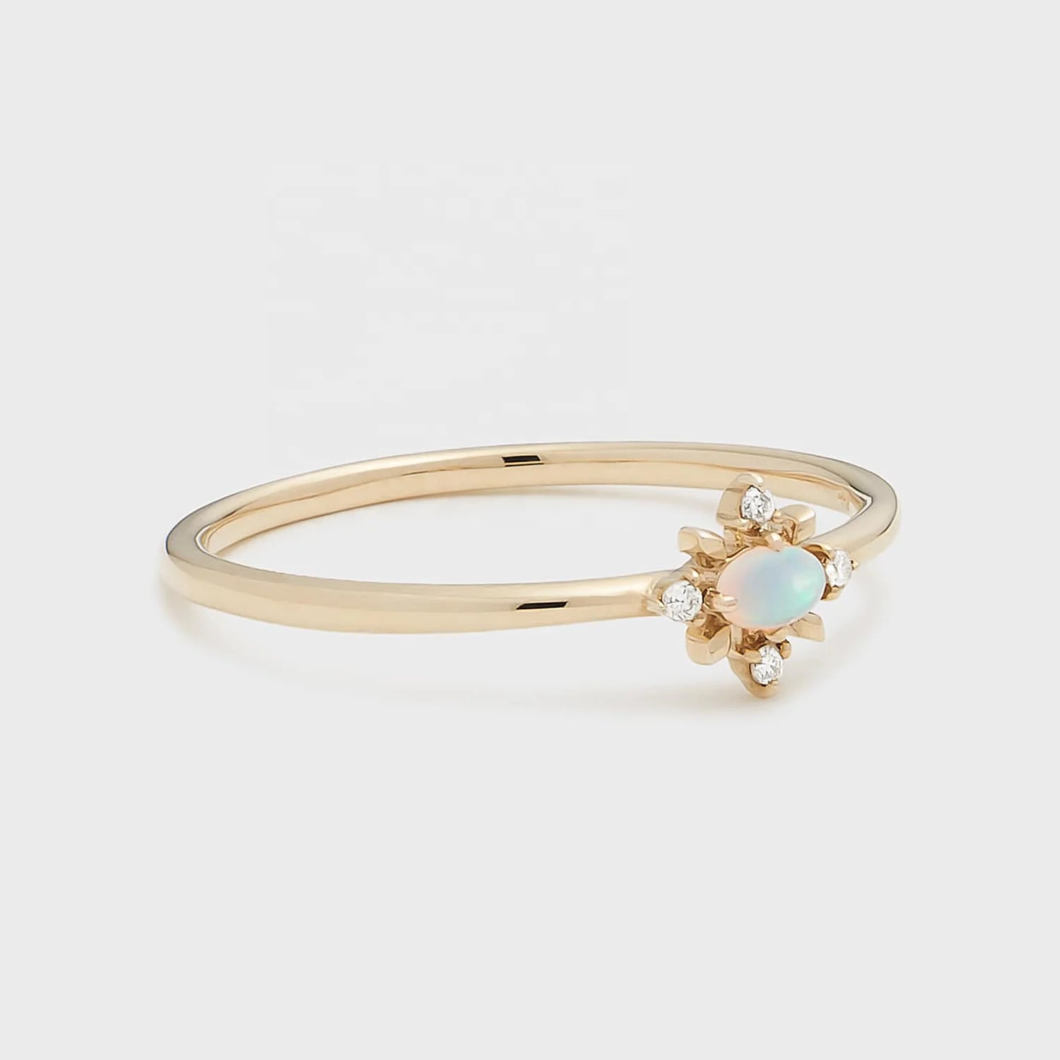 Fashionable and Simple Design Snowflake S925 Silver Plated 14K Gold Australian Opal Ring Stackable Thin Ring