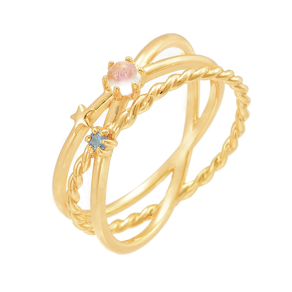 Natural Moonstone Hollow Track Star Triple Ring