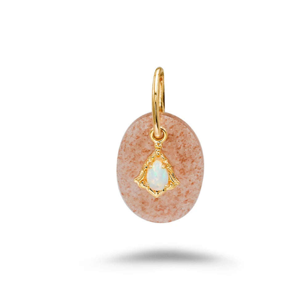 Emotional 925 Sterling Silver 14K Gold Plated Gem Stone Gemstone Geometric Egg Shape Cordierite Strawberry Quartz Pendant