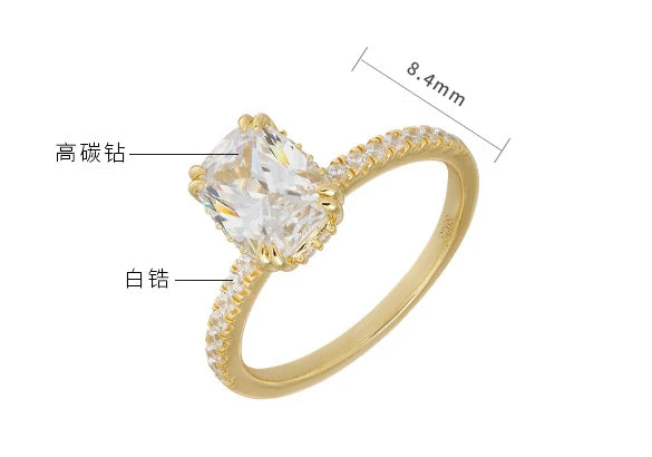 Emotional Factory 925 Sterling Silver 14K Gold Plated Gemstone Retro Cz Zircon Super Sparkling High Carbon Diamond Carat Ring