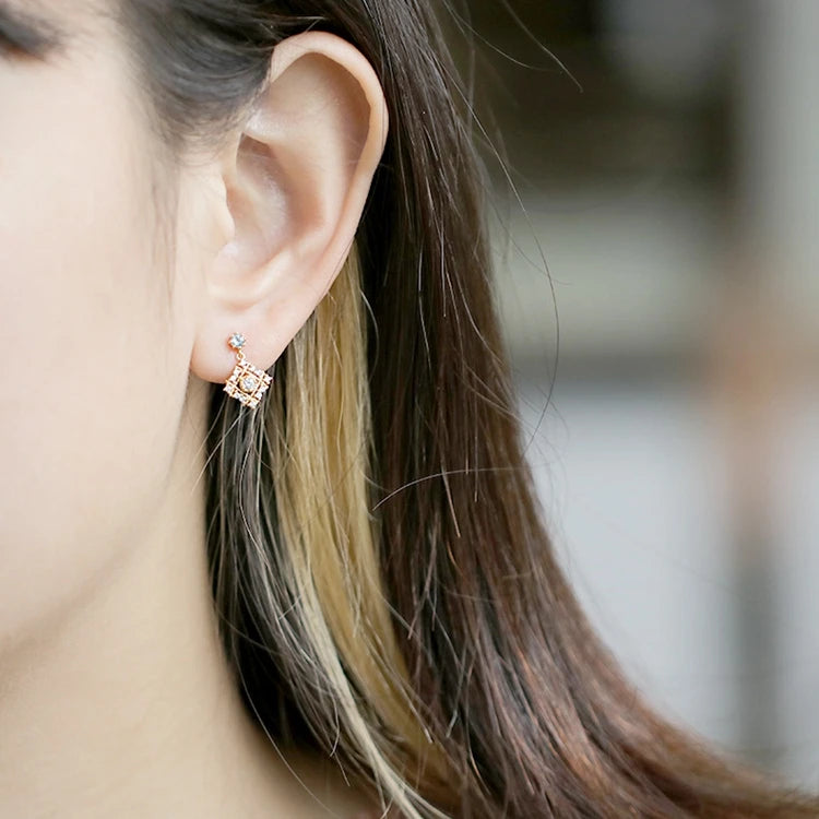 925 Sterling Silver 14K Gold Plated Gemstone Natural Topaz Pendant Geometry Earrings