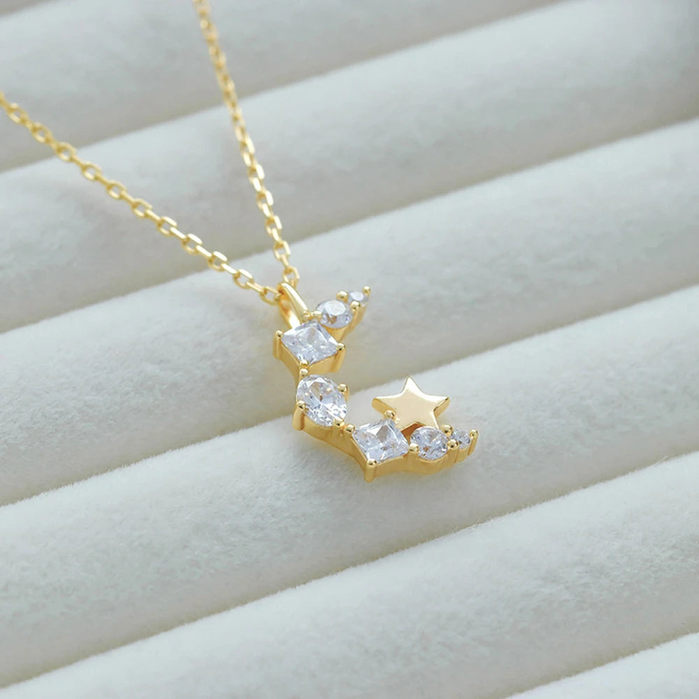 Emotional Factory 925 Sterling Silver 14K Gold Plated Retro Hollow  Moon Star Cz Zircon Pendant Necklace
