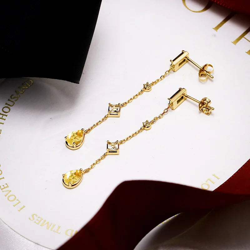 Emotional Factory 925 Sterling Silver 14K Gold Plated Gemstone Citrine White Topaz Peridot Tassels Earrings