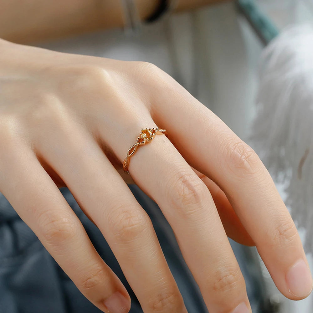 Emotional Factory 925 Sterling Silver 14K Gold Plated Gem Stone Gemstone Geometrical Crown Design Citrine Gem Stone Ring Set