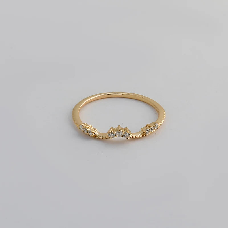 Chic 925 Sterling Silver 14K Gold Plated V-Shaped Ring with CZ Zircon Curve Design Fine Jewelry for Women