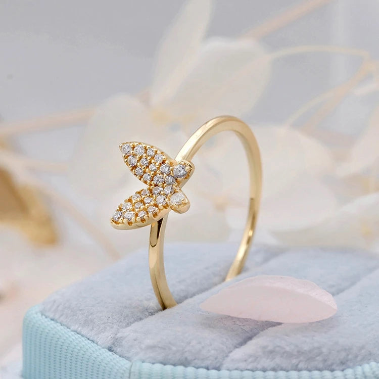 Emotional Factory 925 Sterling Silver 14K Gold Plated Gemstone Minimalist Mini Zircon Butterfly Ring