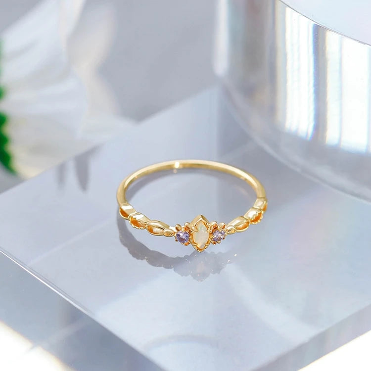 Emotional Factory 925 Sterling Silver 14K Gold Plated Gemstones Vintage Light Luxury Tanzanite Zirconia Opal Australia Ring