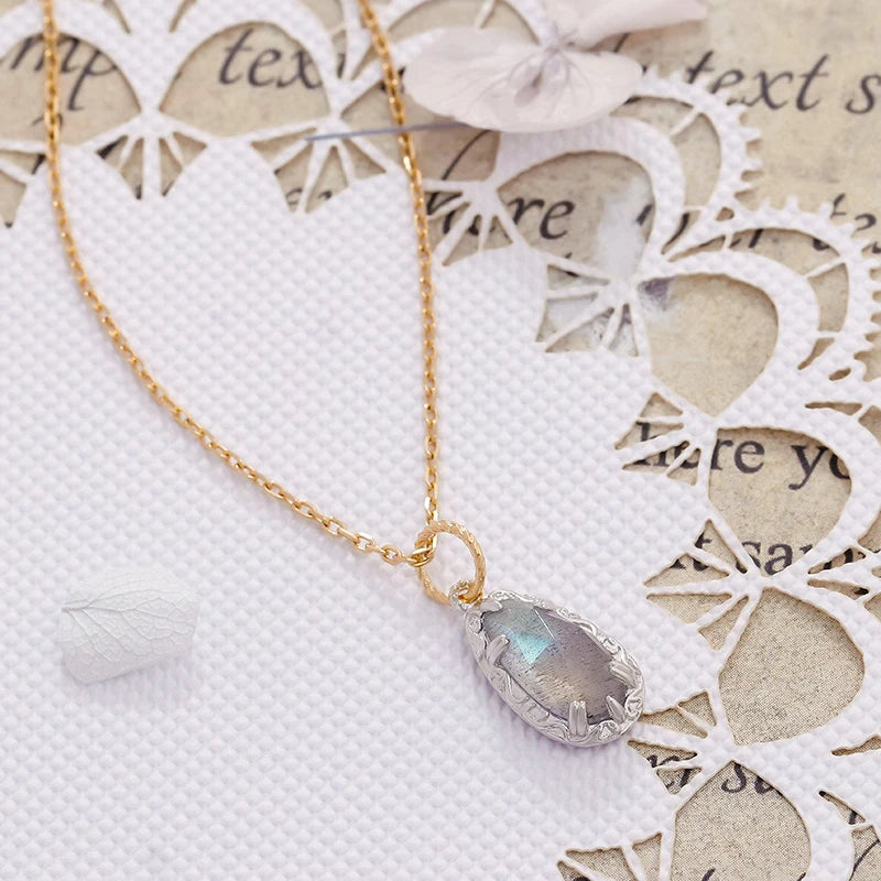 New Product Necklace Pendant 925 Sterling Silver Electroplated 14k Gold Natural Labradorite Pendant Women's Jewelry