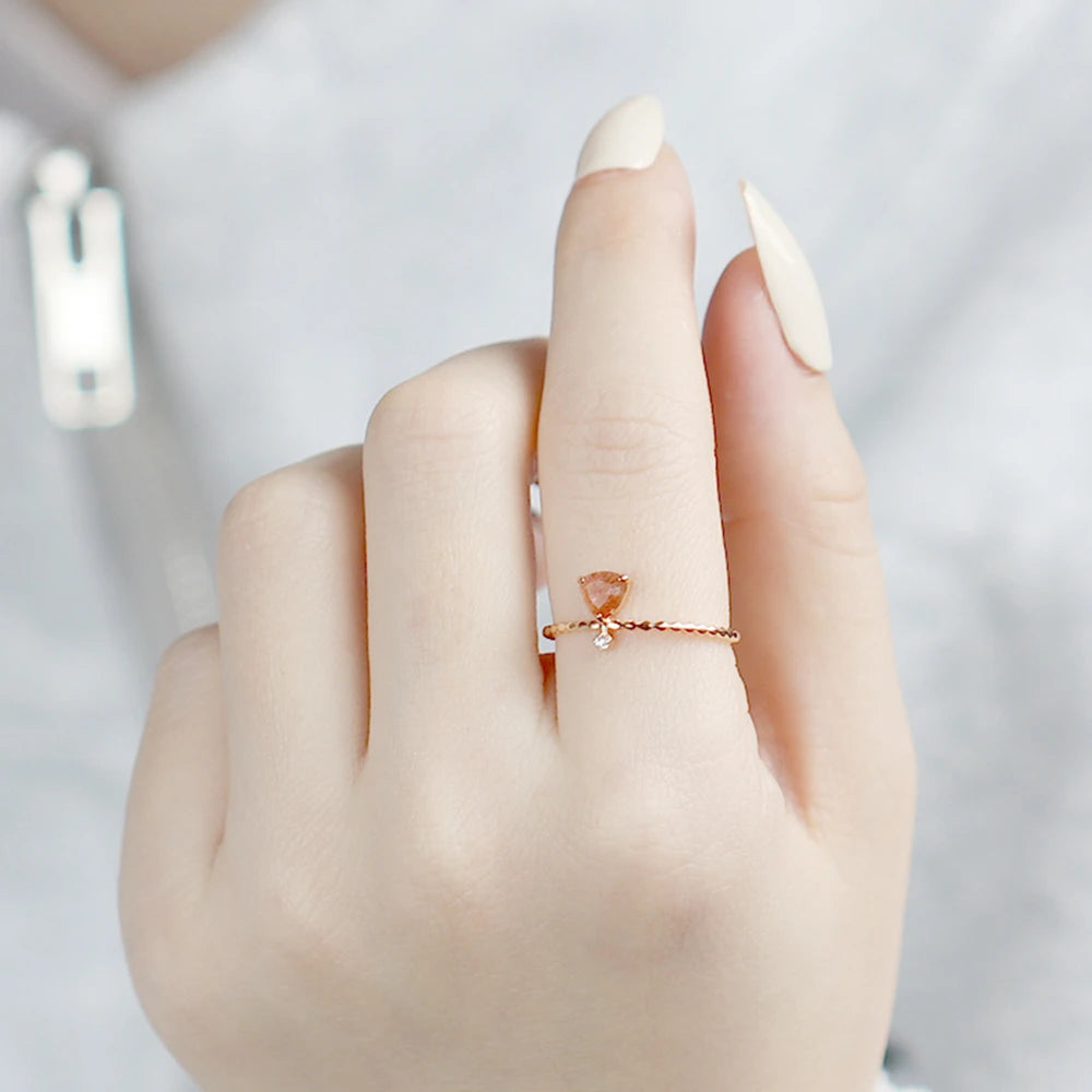 Emotional Factory 925 Sterling Silver 14K Gold Plated Gemstone Series Mosaic Zircon Triangle Natural Sun Stone Ring
