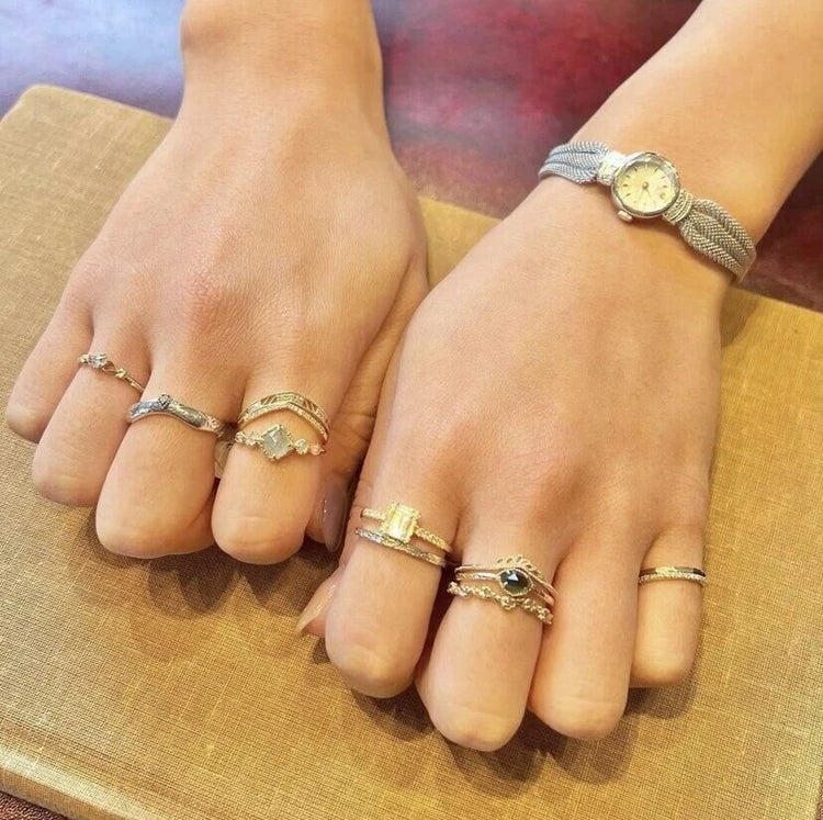 Emotional Factory 925 Sterling Silver 14K Gold Plated Gemstones Retro Vintage Zircon Ring