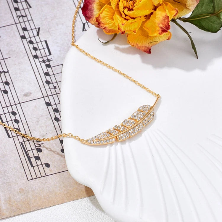 Emotional Factory 925 Sterling Silver 14K Gold Plated Gemstone Leaves Zircon Leaf Necklace