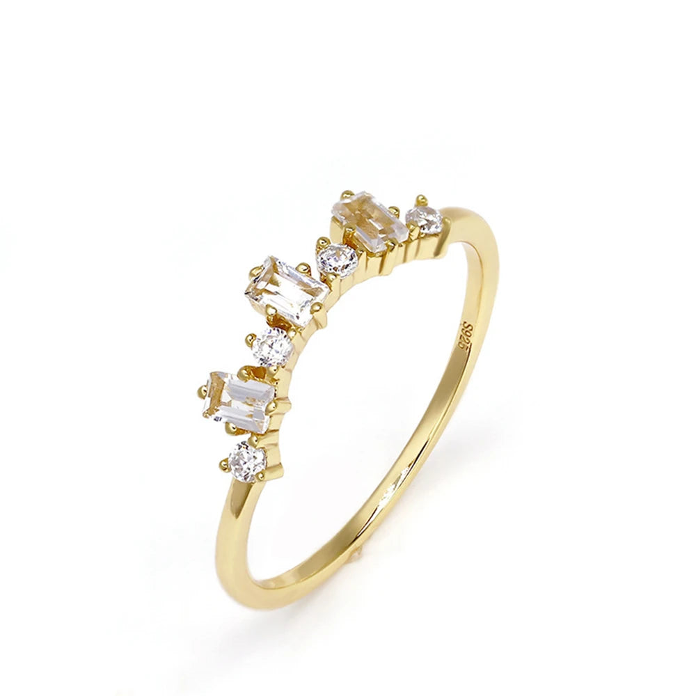 Custom Factory 925 Sterling Silver 14K Gold Plated Gem Gemstone Square White Topaz Stack Ring