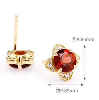 Emotional Factory 925 Sterling Silver 14K Gold Plated Gemstone Red Garnet Petal Shaped Cz Earrings