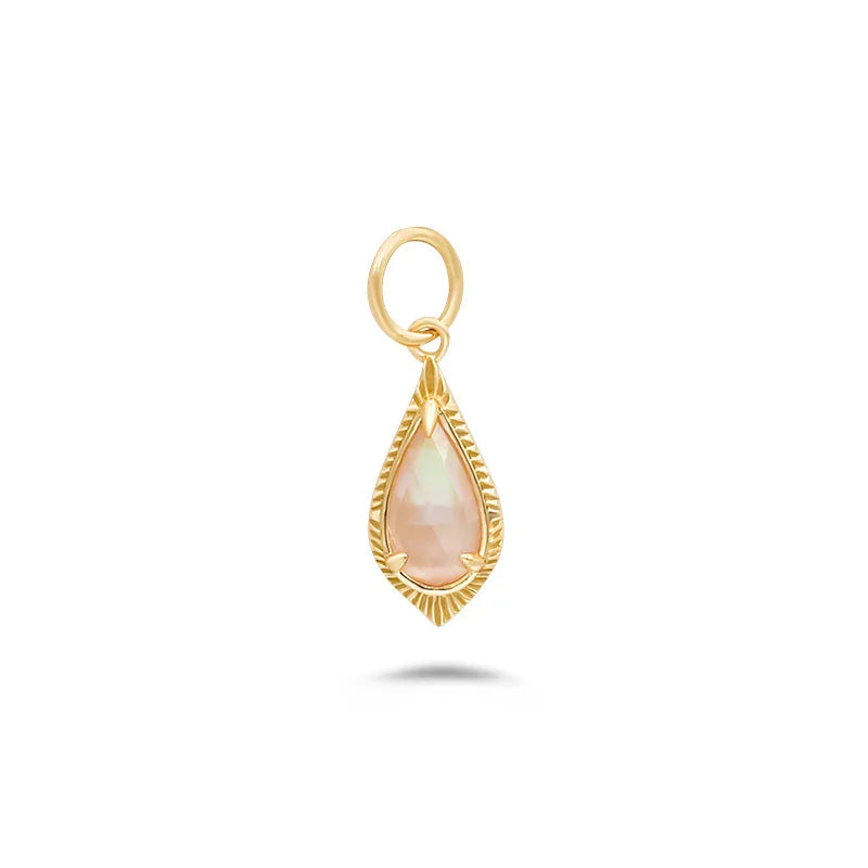 925 Sterling Silver 14K Gold Plated Gem Stone Gemstone Rock Crystal Small Fresh Pink Mother-Of-Pearl Reversible Pendant Necklace