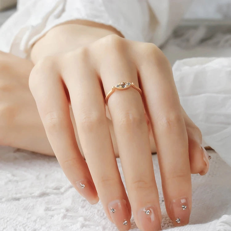 Emotional Factory 925 Sterling Silver 14K Gold Plated Gemstone Sandblasted Design Rock Crystal  Crystal White Zircon Ring