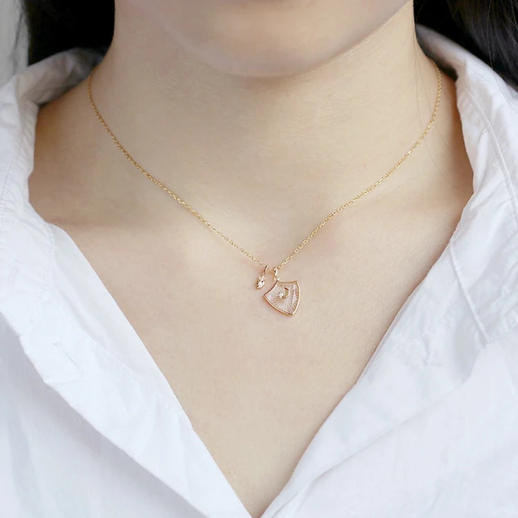 925 Sterling Silver 14K Gold Plated Gemstone Shield Rock Crystal Moon Necklace