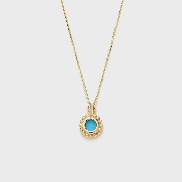 Emotional Factory 925 Sterling Silver 14K Gold Plated Gemstone Round Bead Flower Natural Turquoise Necklace