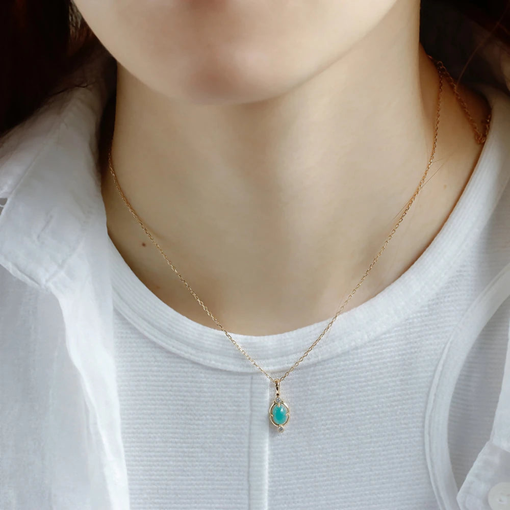 Emotional Factory 925 Sterling Silver 14K Gold Plated Gem Stone Gemstone Retro  Cz Zircon Egg Stone Amazonite Necklace