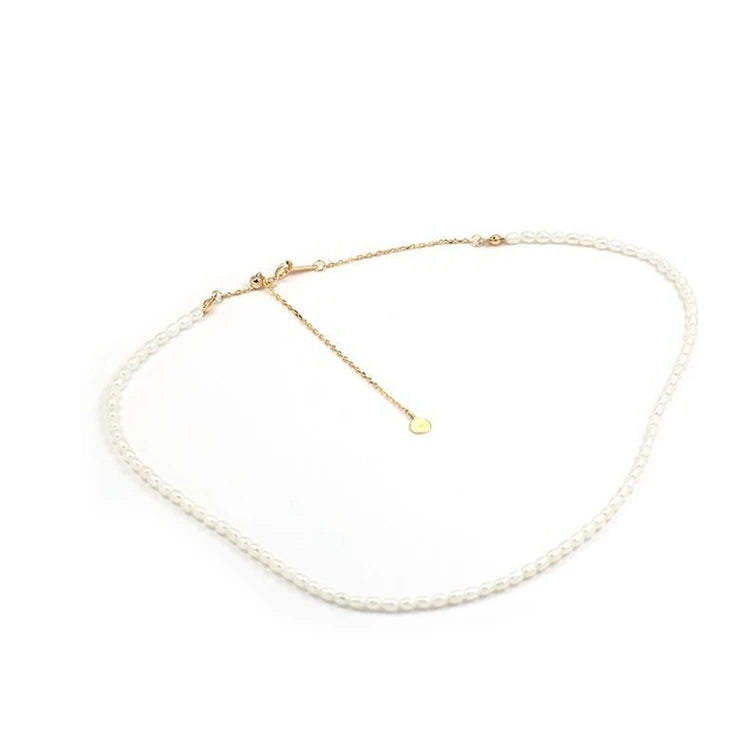 Emotional Factory 925 Sterling Silver 14K Gold Plated Gemstone Pure 3.5Mm Natural Freshwater Pearl Necklace