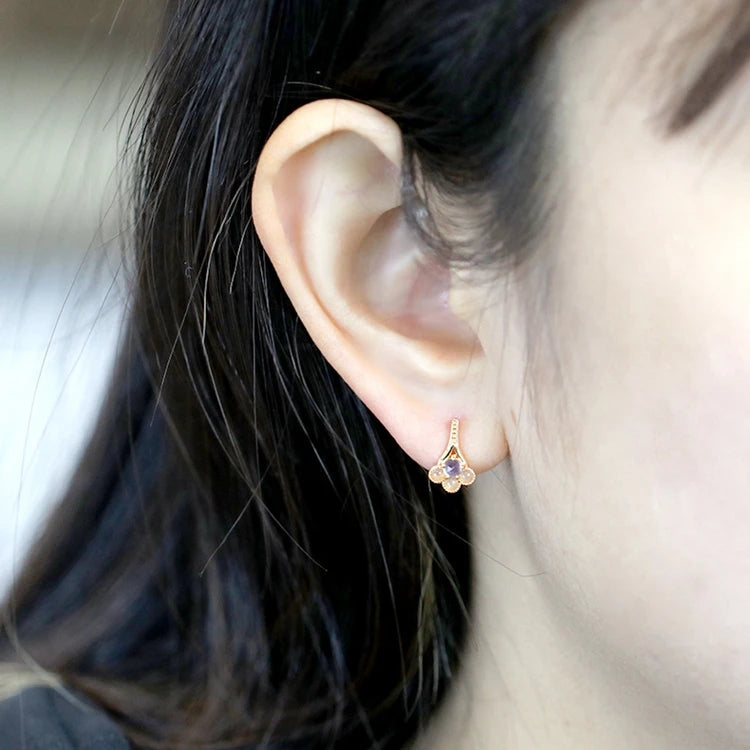 925 Sterling Silver 14K Gold Plated Gemstone Drop Orange Moonstone Natural Cordierite Earrings