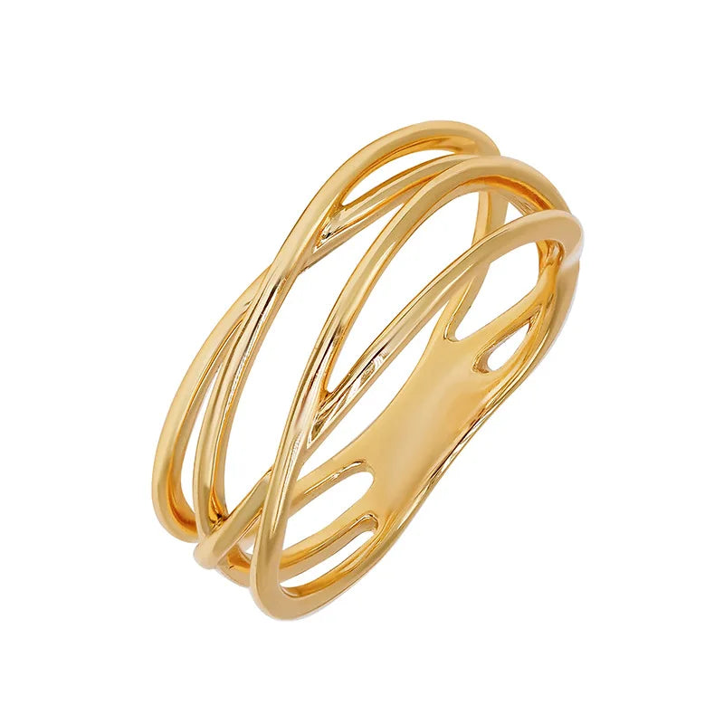 Japanese Minority Versatile S925Silver Plating14KGold Irregular Curve element Gold Ring