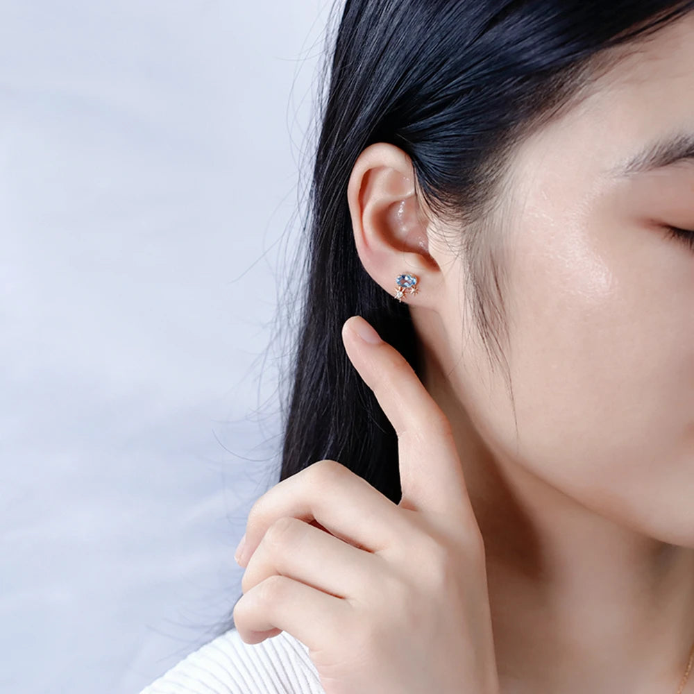 Gemstone Gem Natural Swiss Blue Topaz Star Stud Earrings