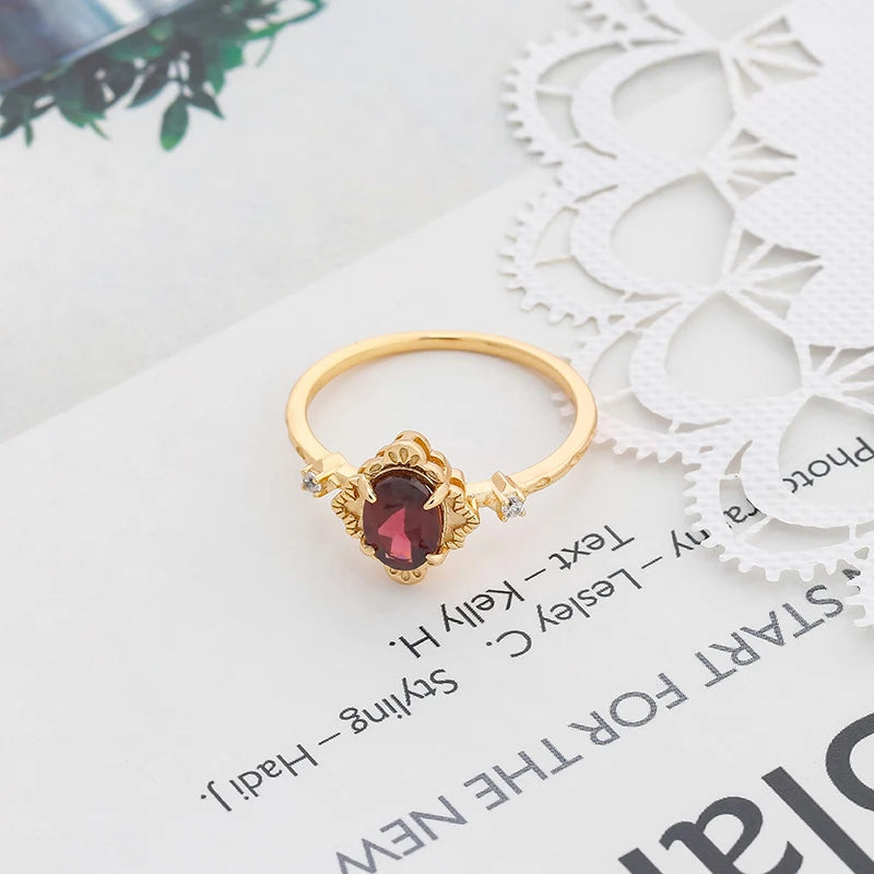 2024 Year New Product Japanese Style Flower Setting  Rose Garnet S925 14k Plated Ring
