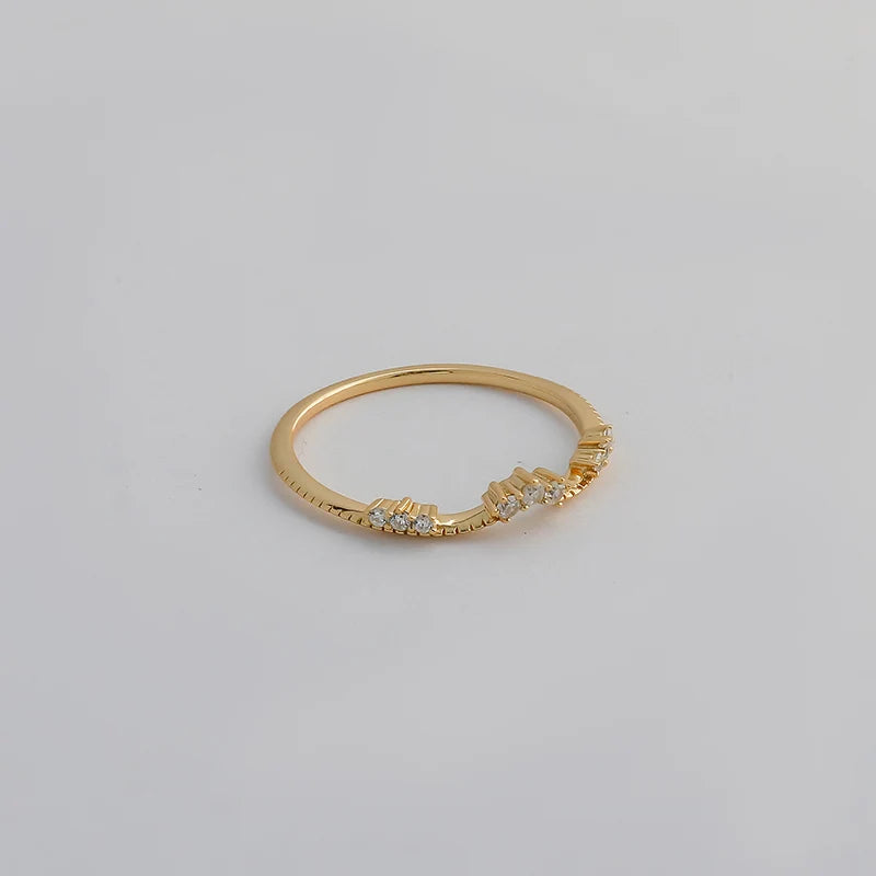 Chic 925 Sterling Silver 14K Gold Plated V-Shaped Ring with CZ Zircon Curve Design Fine Jewelry for Women