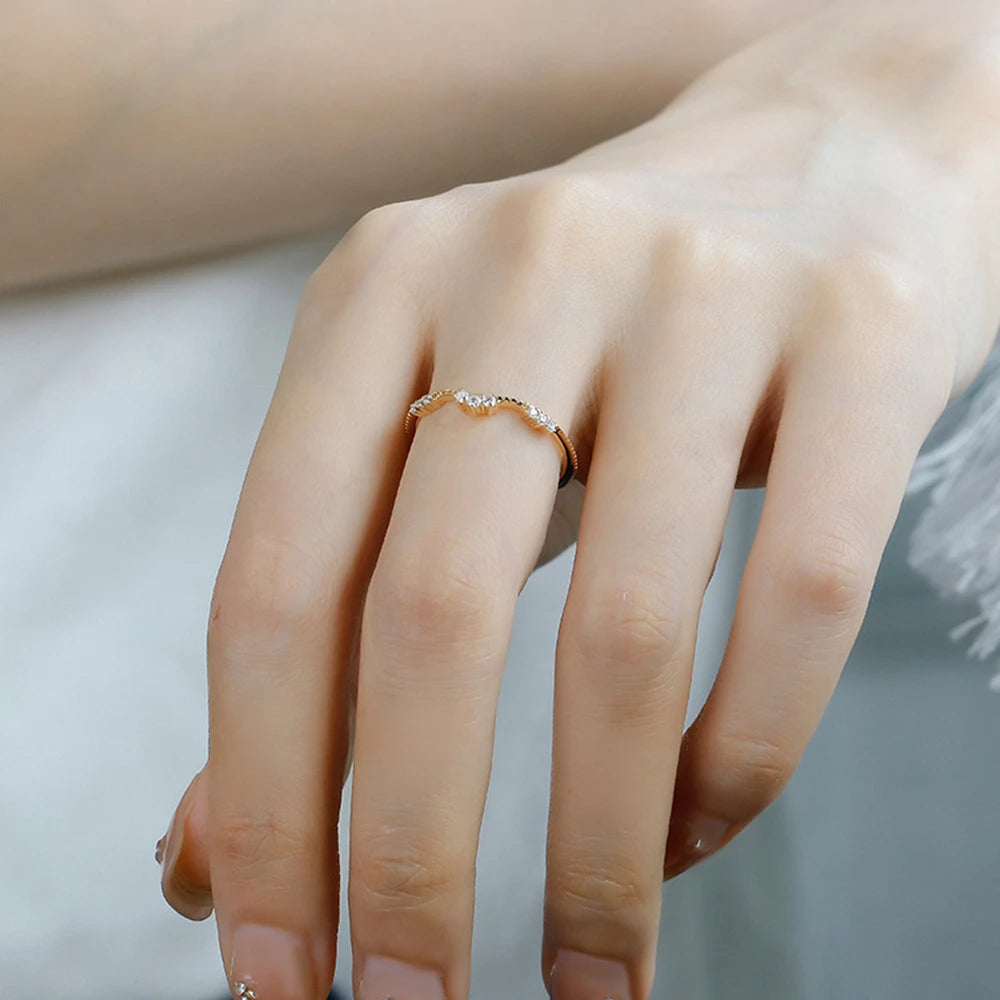 Emotional Factory 925 Sterling Silver 14K Gold Plated Cz Zircon Paired  Irregular Curve V Shaped Ring