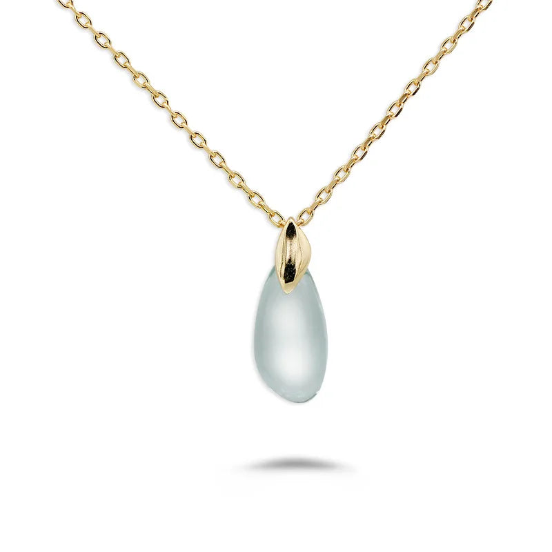 Emotional Factory 925 Sterling Silver 14K Gold Plated Gemstone Drop Green Quartzite Long Strip  Necklace