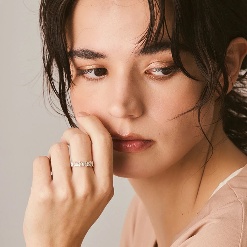 EmEmotional Factory 925 Sterling Silver 14K Gold Plated Gem Stone Gemstone Cz Zircon Lace Cutout Adjustable Opening Ring